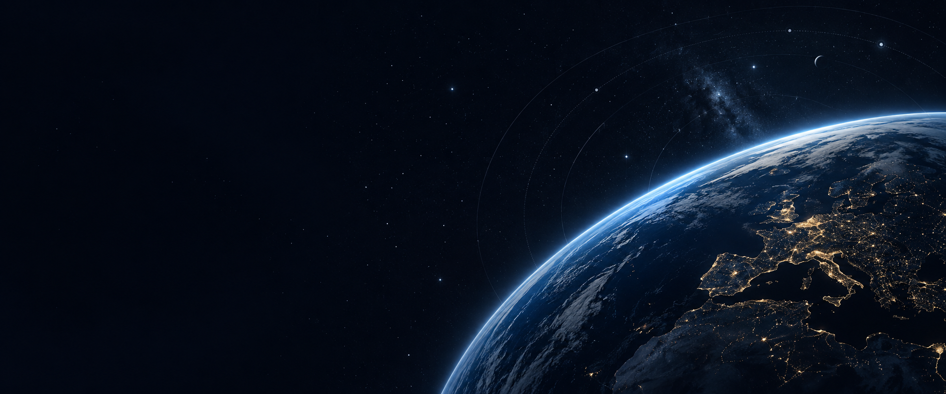 Conceptual blue Earth horizon against dark space