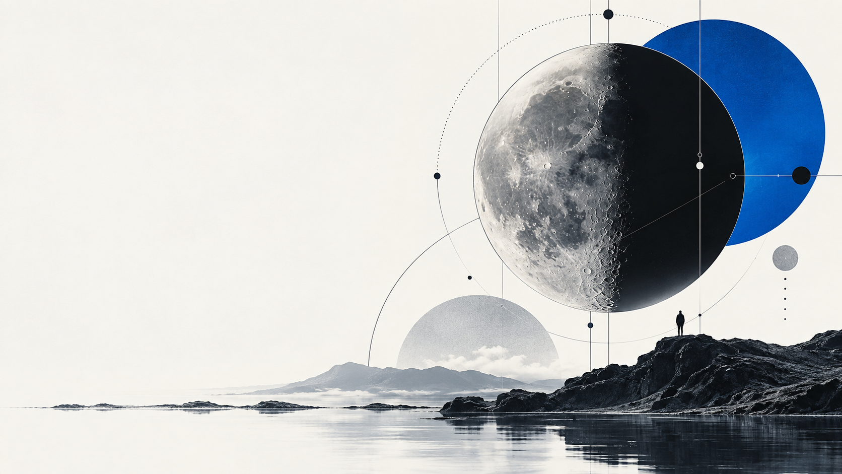 Illustrated half-lit moon